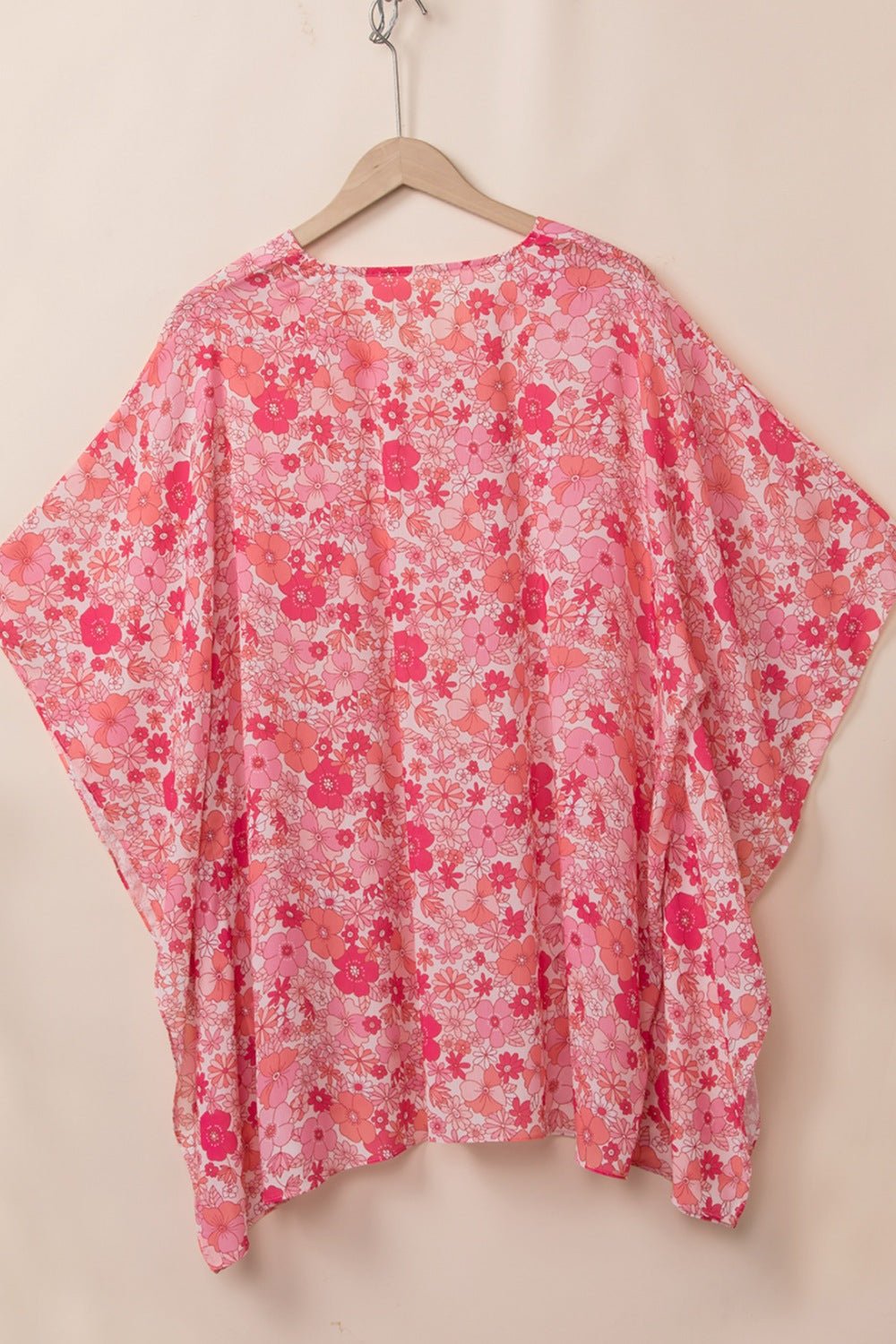 Floral V-Neck Three-Quarter Sleeve Blouse - Luminous Bear