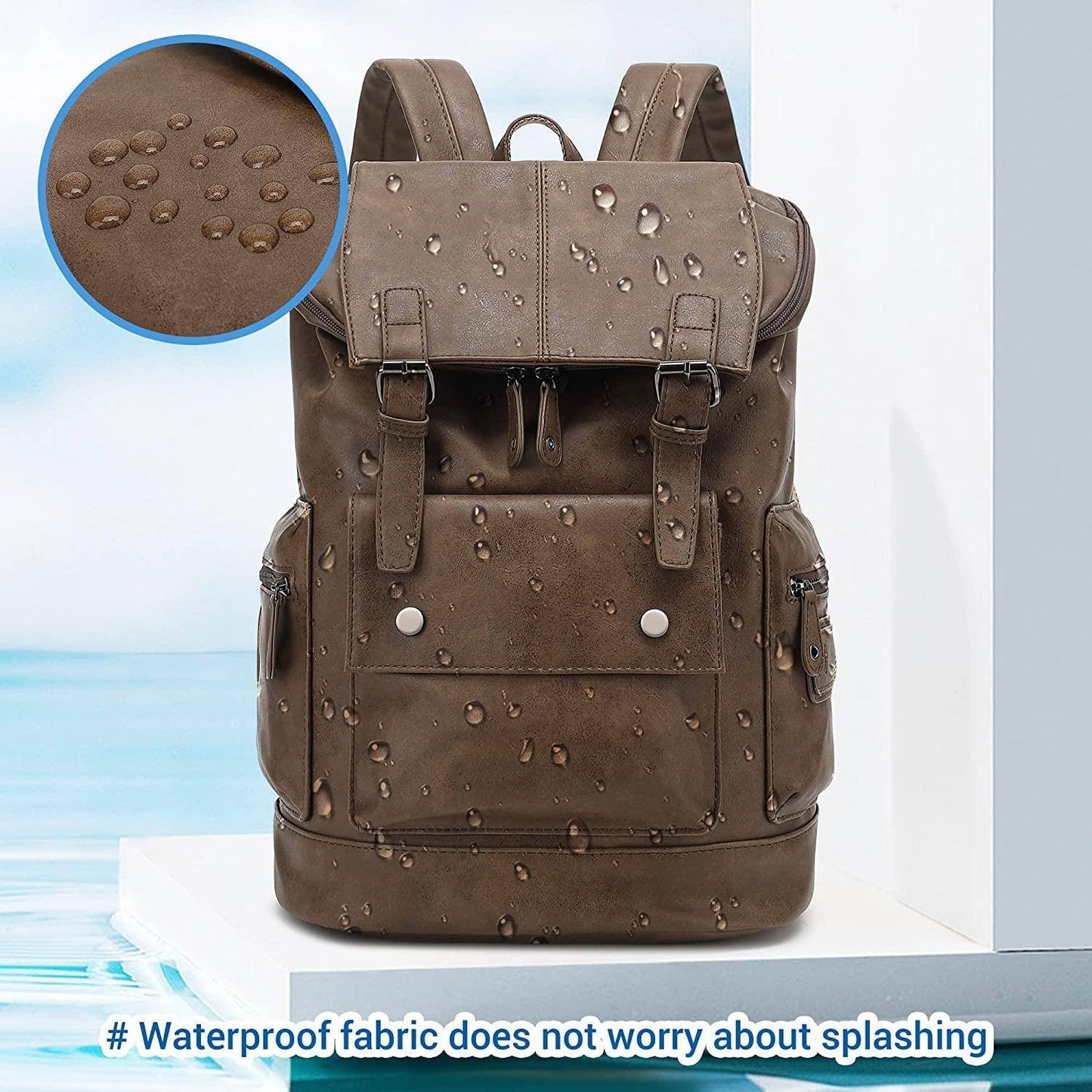 Premium Leather Laptop Rucksack – Water-Resistant 15″ Professional Pack