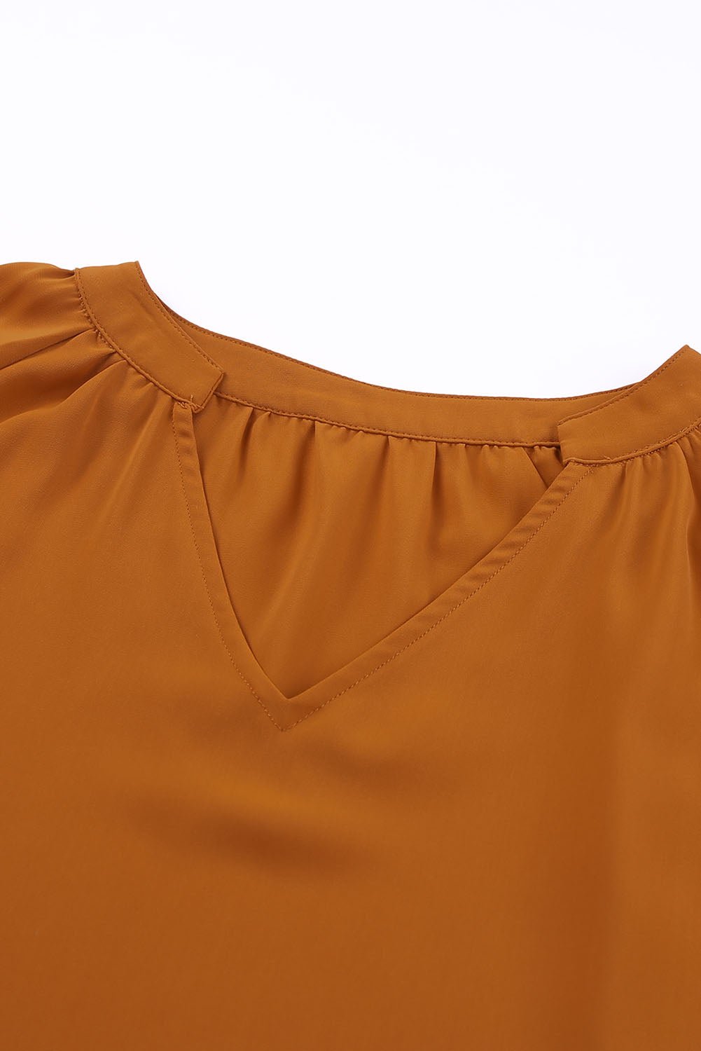 Ruched Notched Balloon Sleeve Blouse - Luminous Bear
