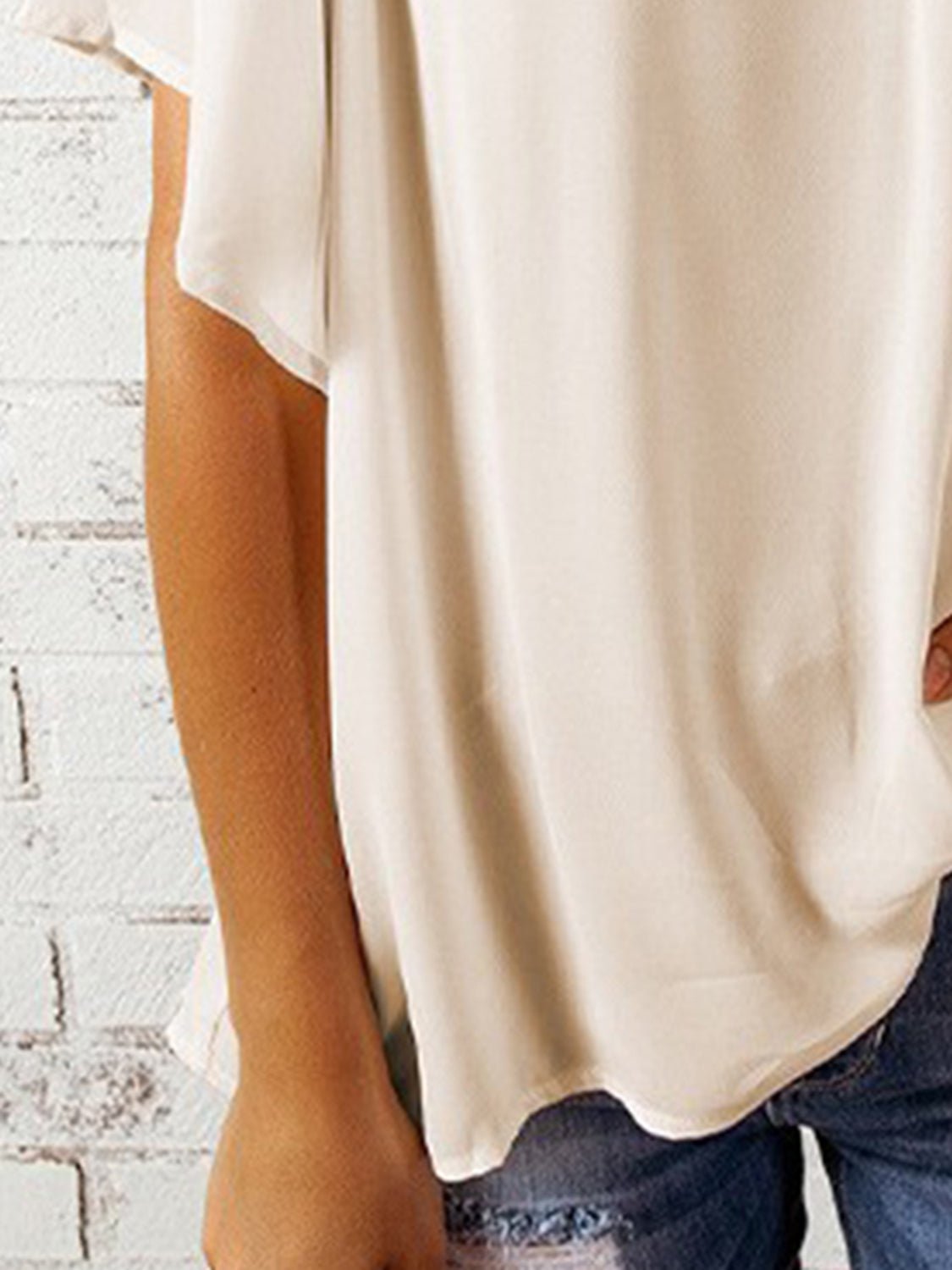 Ruched Notched Half Sleeve Blouse - Luminous Bear