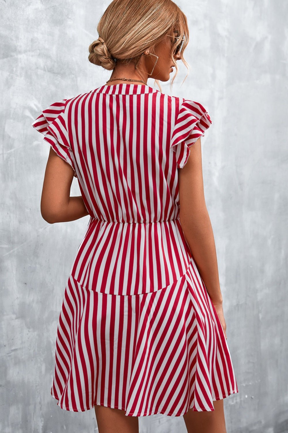 Ruffled Striped Cap Sleeve Mini Dress - Luminous Bear