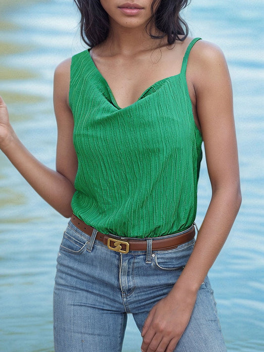 Textured Asymmetrical Neck Bodysuit - Luminous Bear
