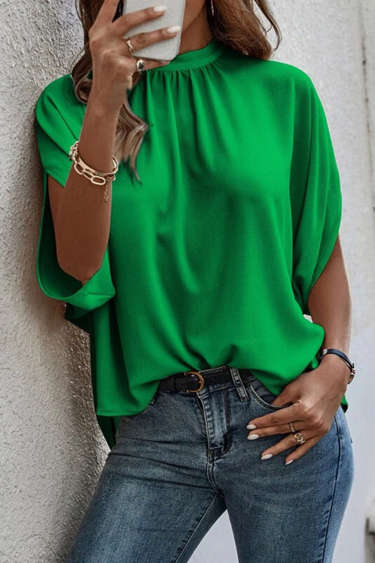 Tie Back Slit Half Sleeve Blouse - Luminous Bear