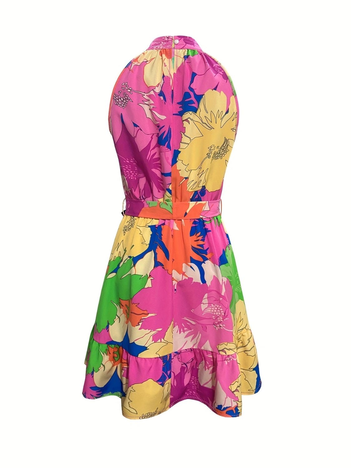 Tied Printed Mock Neck Sleeveless Dress - Luminous Bear