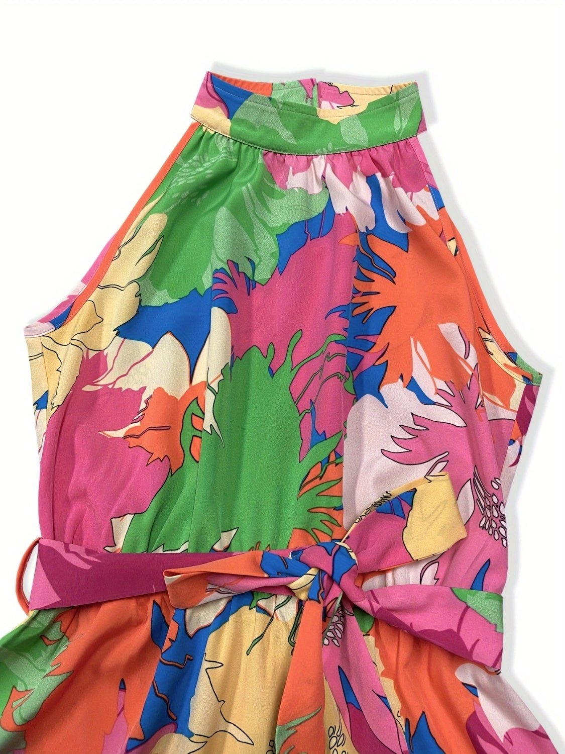 Tied Printed Mock Neck Sleeveless Dress - Luminous Bear