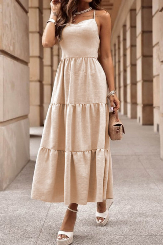 Tiered Crisscross Spaghetti Strap Dress - Luminous Bear