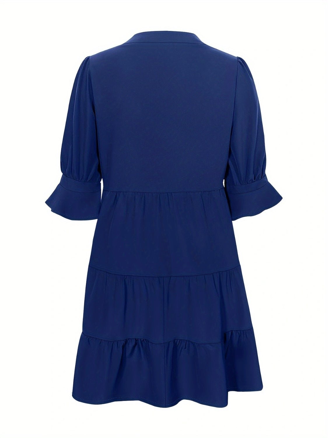 Tiered Notched Half Sleeve Dress - Luminous Bear