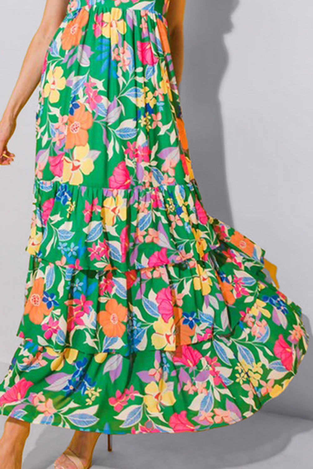 Tiered Ruffled Printed Sleeveless Dress - Luminous Bear