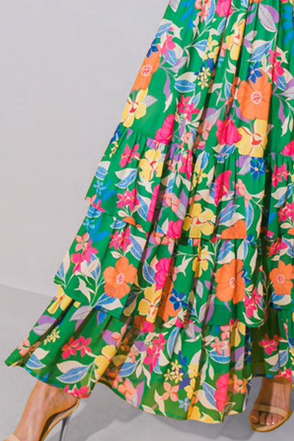 Tiered Ruffled Printed Sleeveless Dress - Luminous Bear