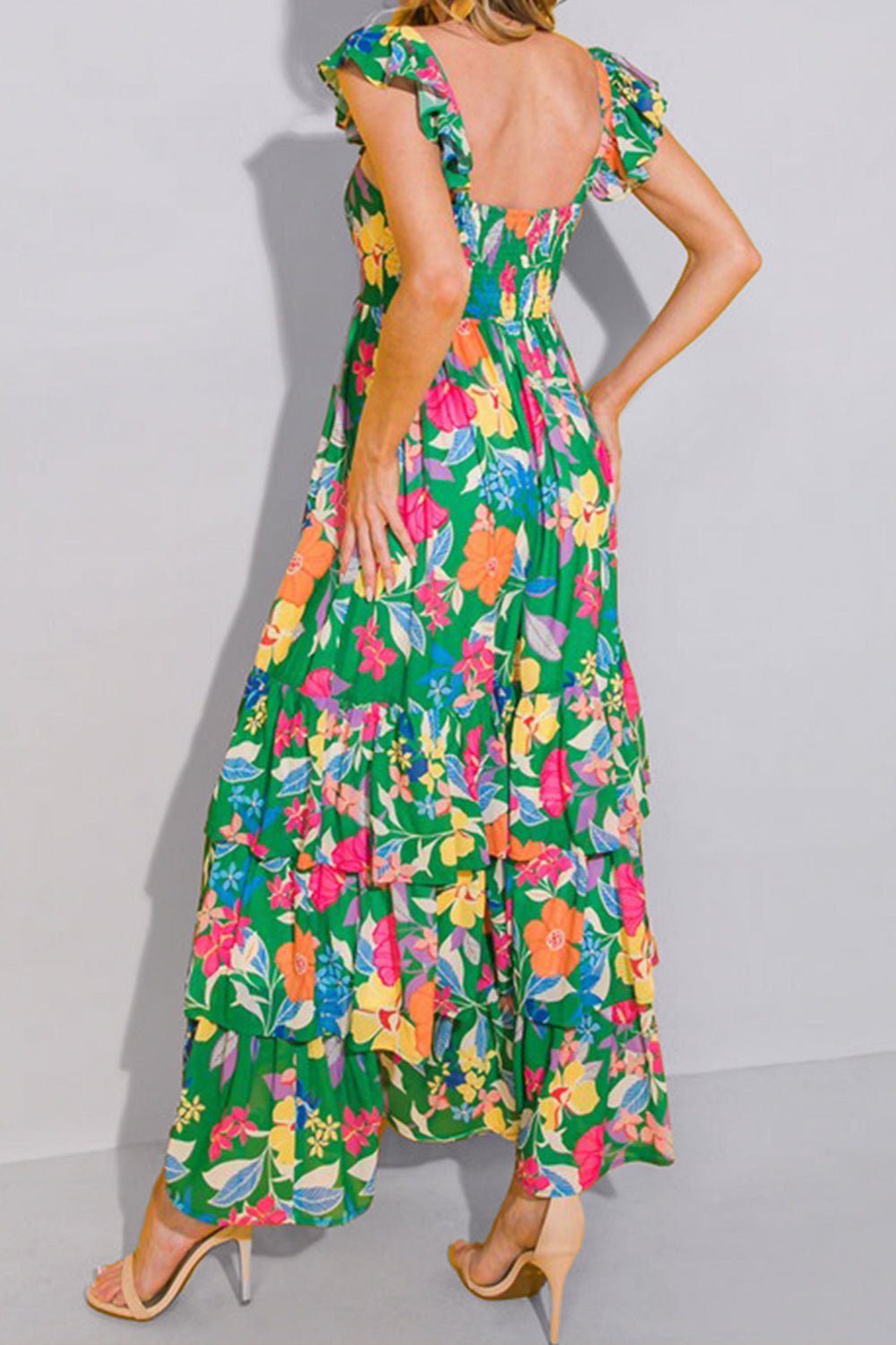 Tiered Ruffled Printed Sleeveless Dress - Luminous Bear