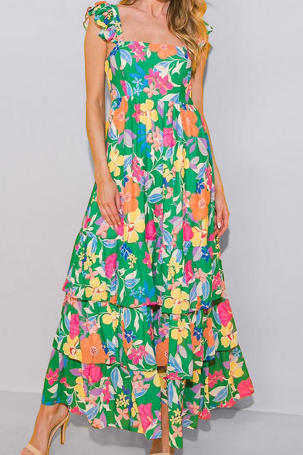 Tiered Ruffled Printed Sleeveless Dress - Luminous Bear