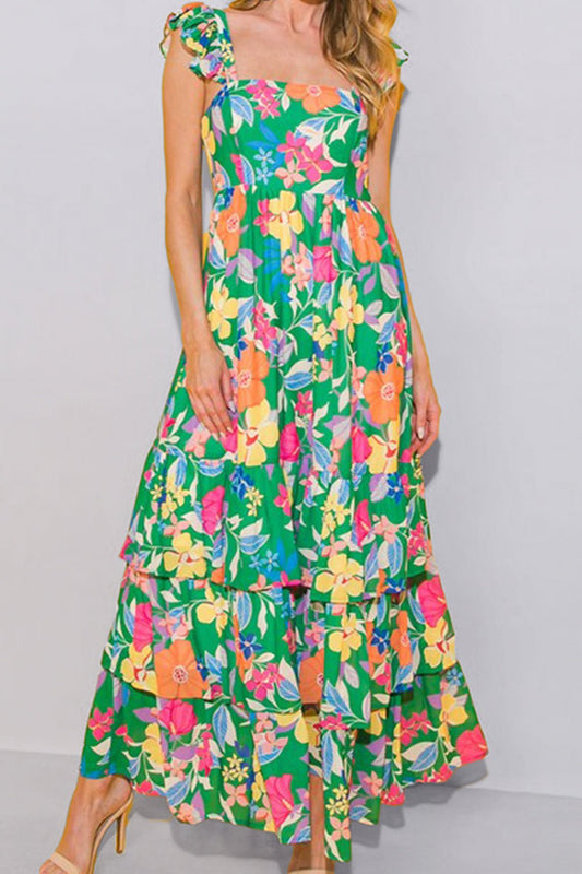 Tiered Ruffled Printed Sleeveless Dress - Luminous Bear
