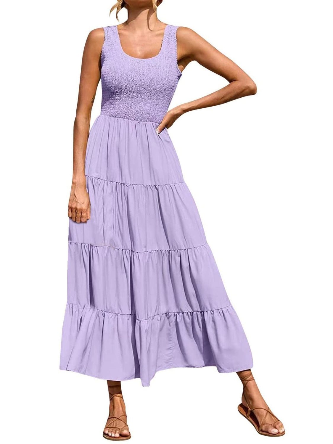 Tiered Smocked Wide Strap Dress - Luminous Bear