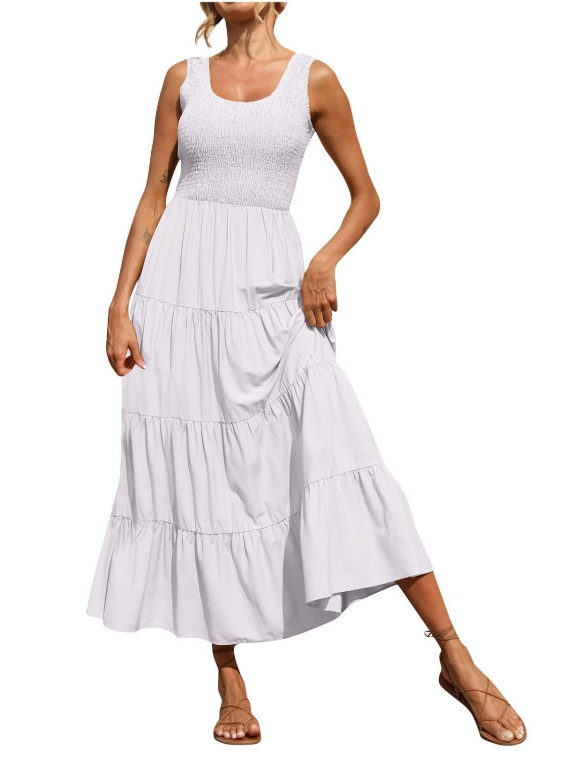 Tiered Smocked Wide Strap Dress - Luminous Bear