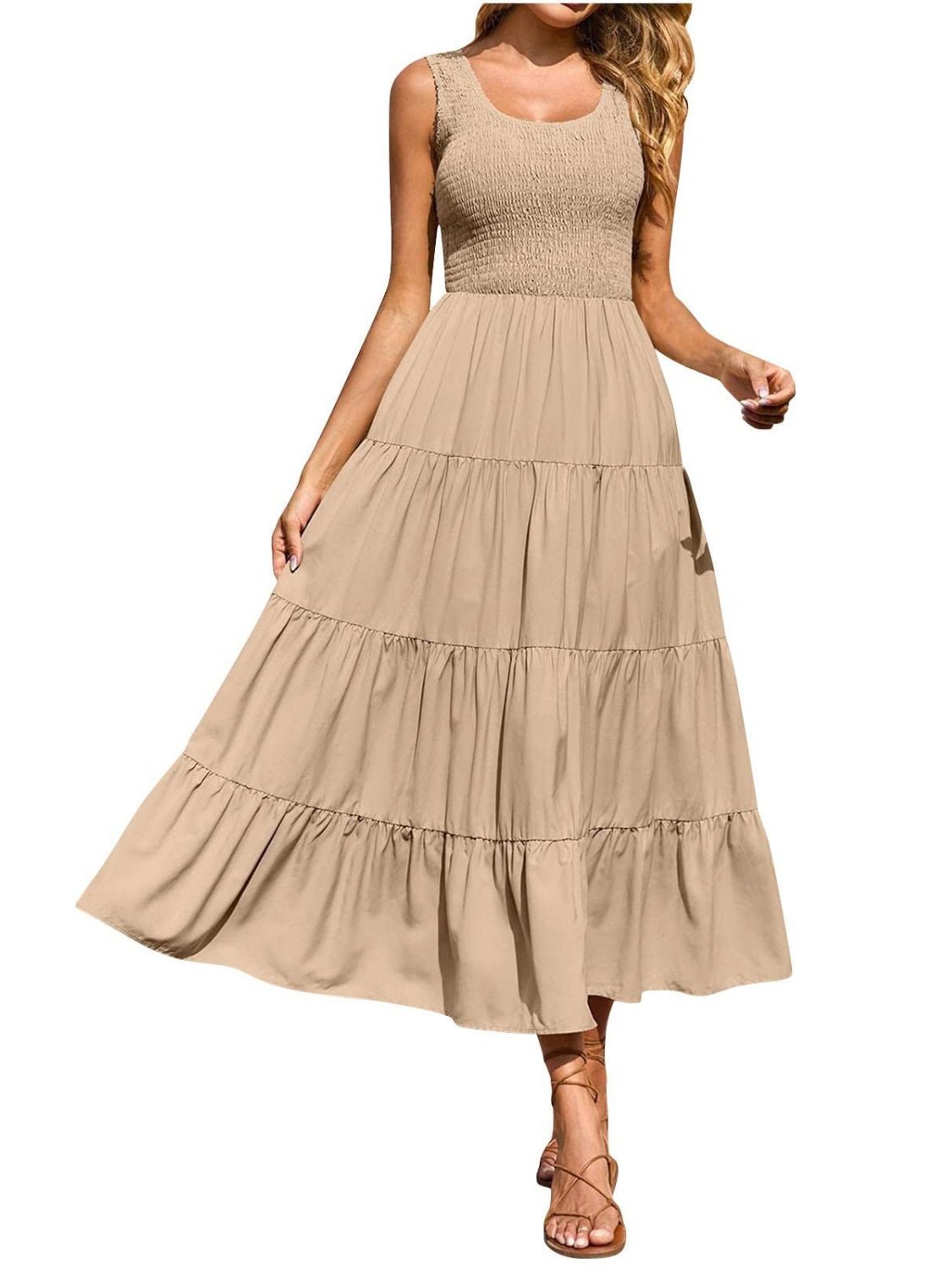 Tiered Smocked Wide Strap Dress - Luminous Bear