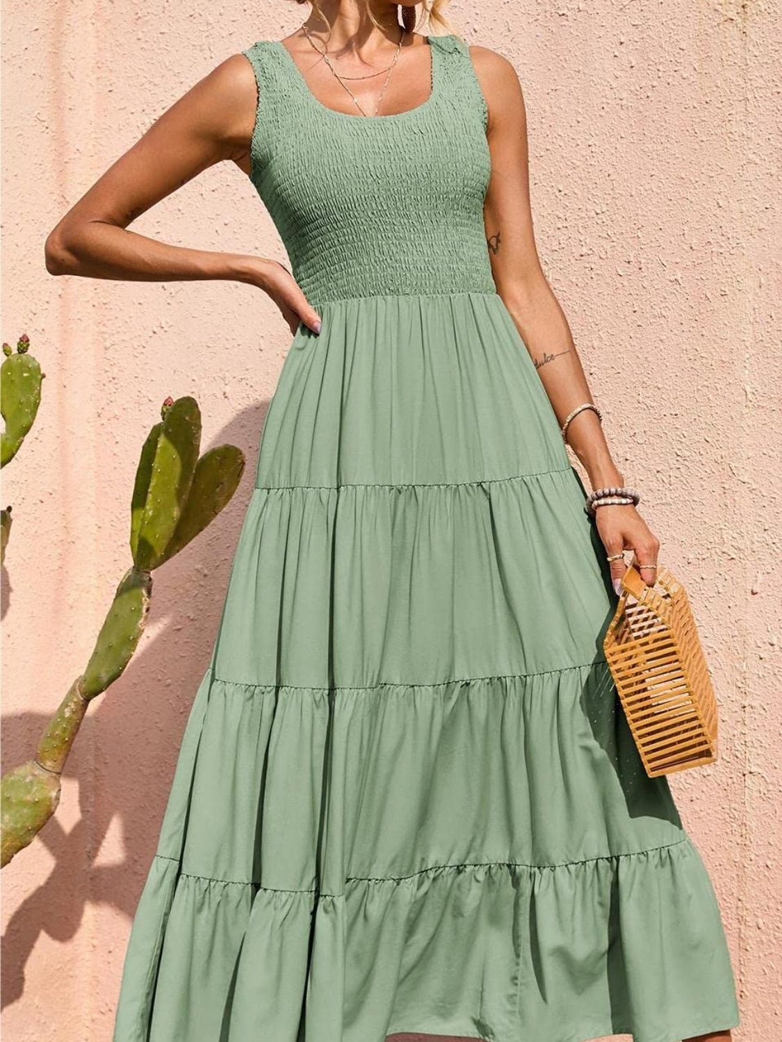 Tiered Smocked Wide Strap Dress - Luminous Bear