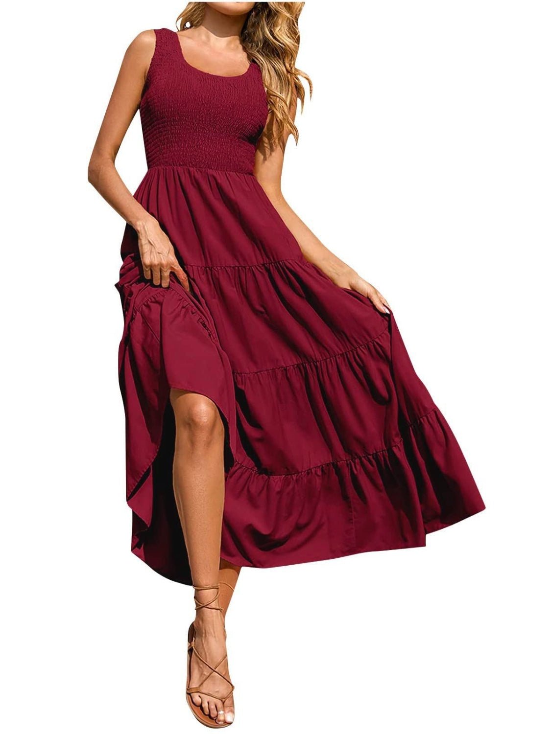 Tiered Smocked Wide Strap Dress - Luminous Bear
