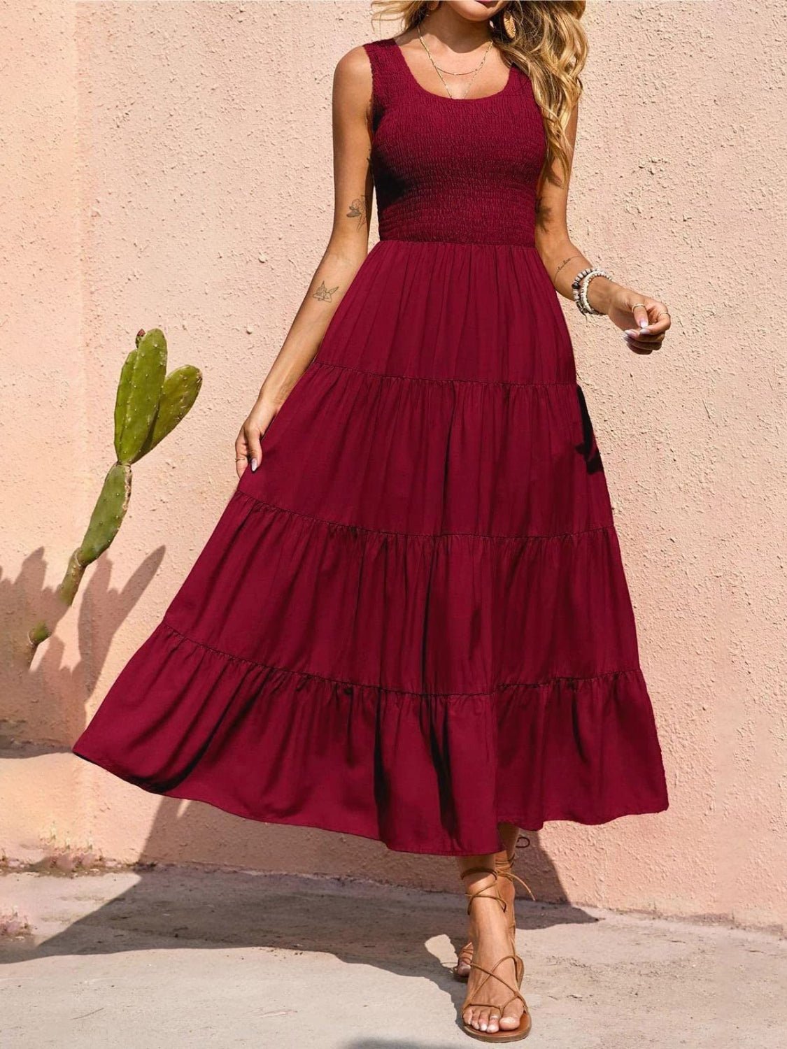 Tiered Smocked Wide Strap Dress - Luminous Bear