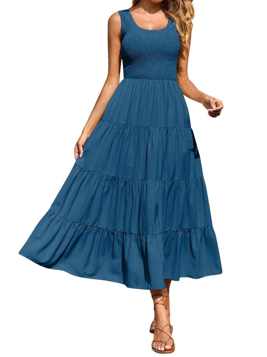 Tiered Smocked Wide Strap Dress - Luminous Bear