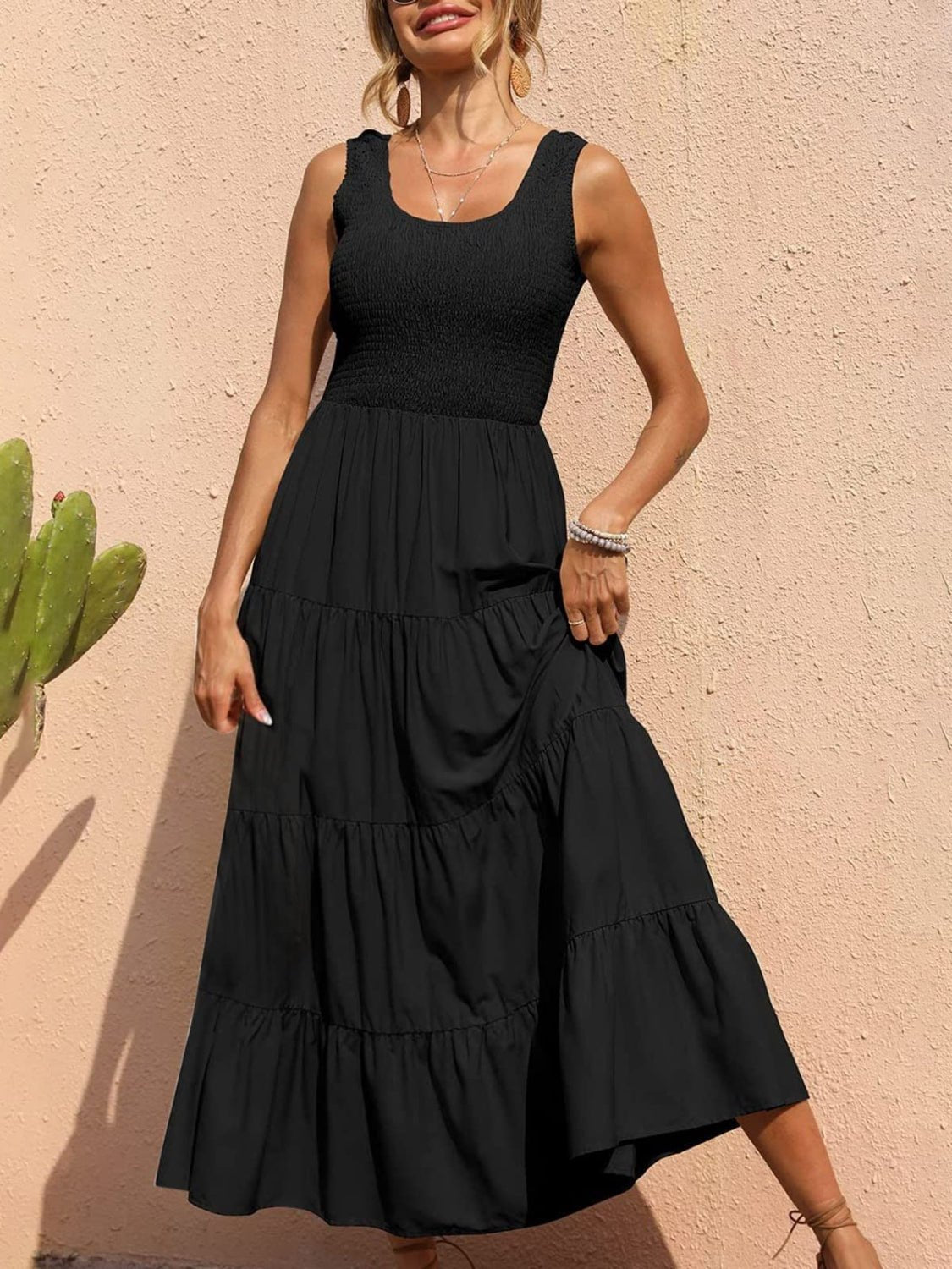 Tiered Smocked Wide Strap Dress - Luminous Bear
