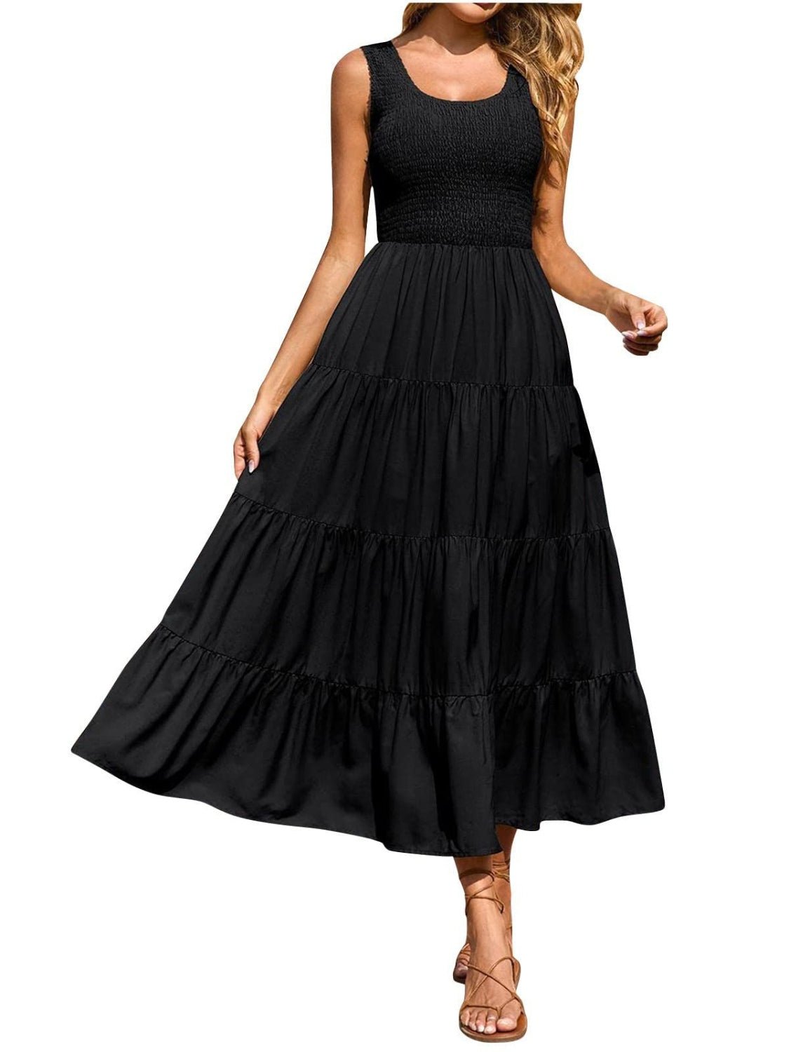 Tiered Smocked Wide Strap Dress - Luminous Bear