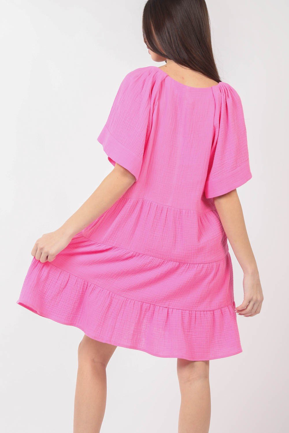 VERY J Texture V-Neck Ruffled Tiered Dress - Luminous Bear