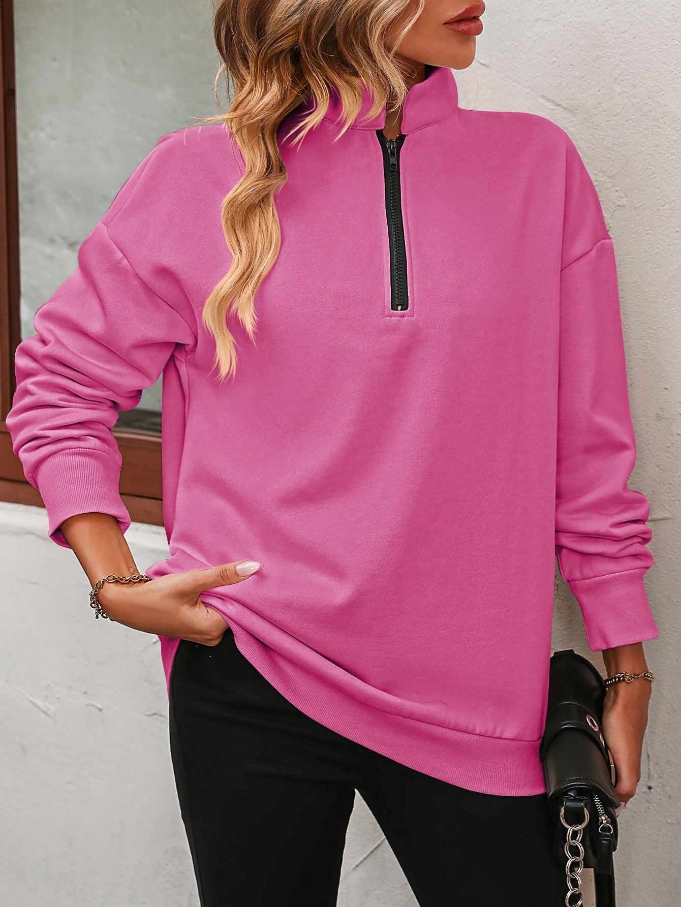 Zip-Up Dropped Shoulder Sweatshirt - Luminous Bear