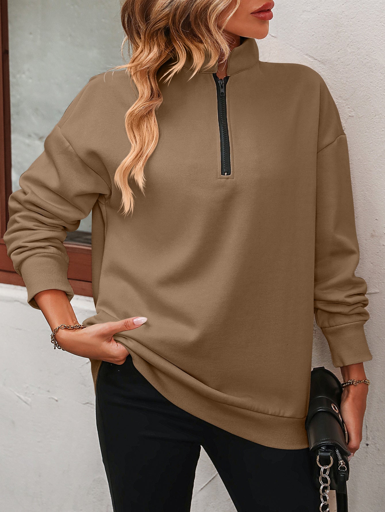 Zip-Up Dropped Shoulder Sweatshirt - Luminous Bear