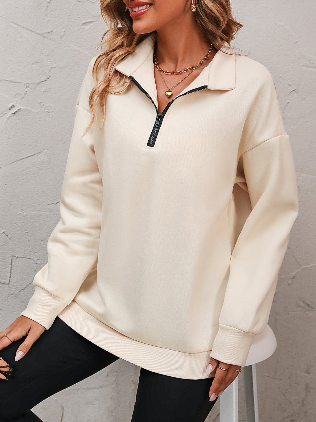 Zip-Up Dropped Shoulder Sweatshirt - Luminous Bear