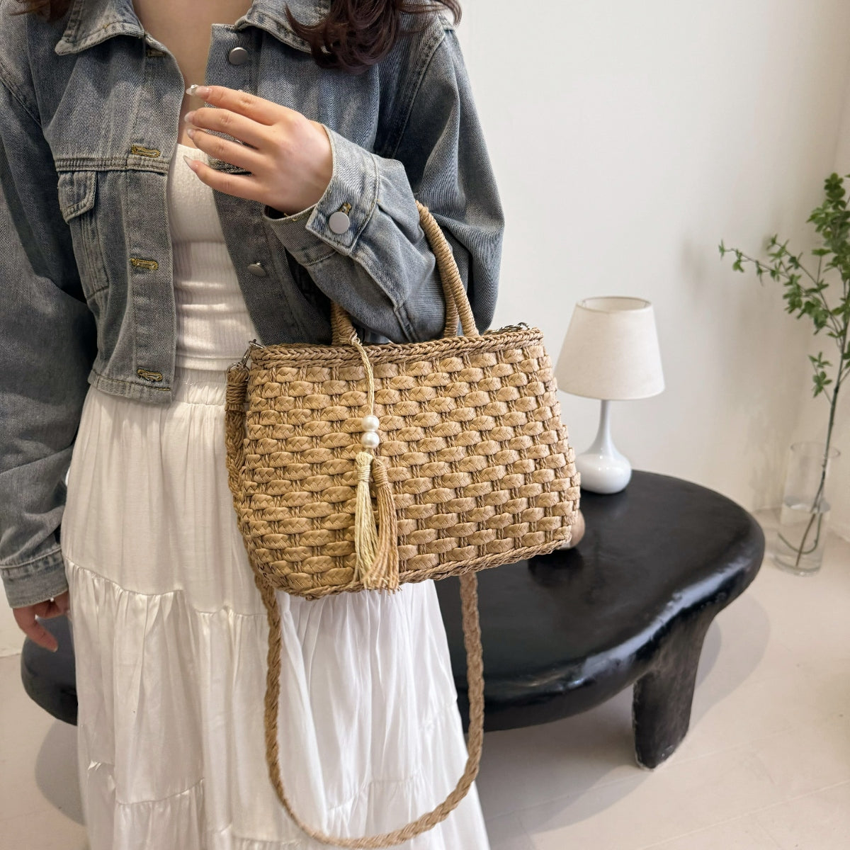 Braided Strap Paper Weave Shoulder Bag - Luminous Bear Shop