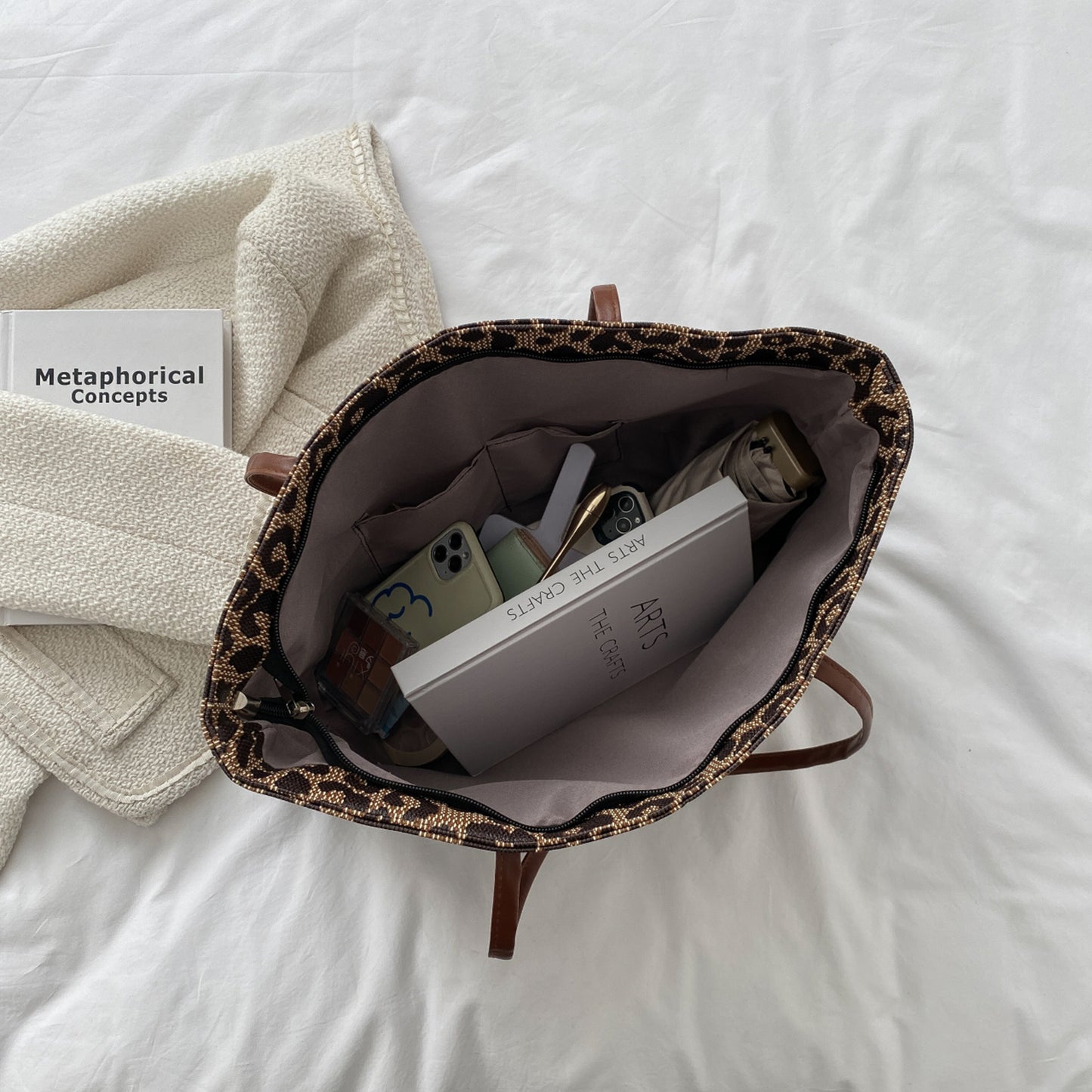 PU Leather Leopard Tote Bag - Luminous Bear Shop