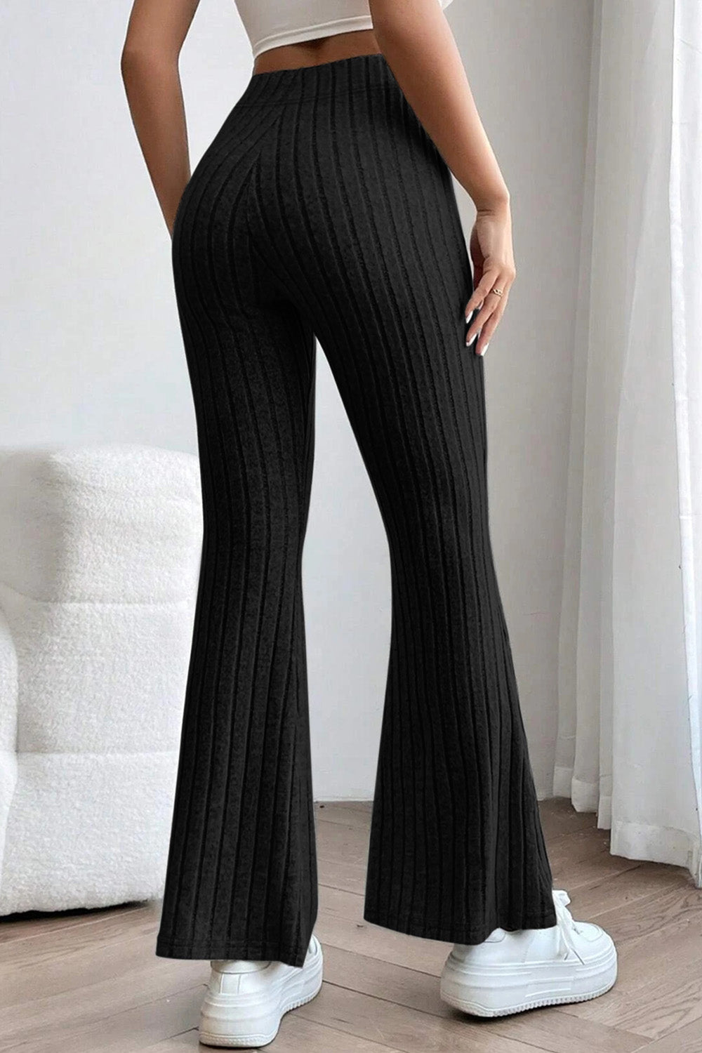 Basic Bae Full Size Ribbed High Waist Flare Pants - Luminous Bear Shop