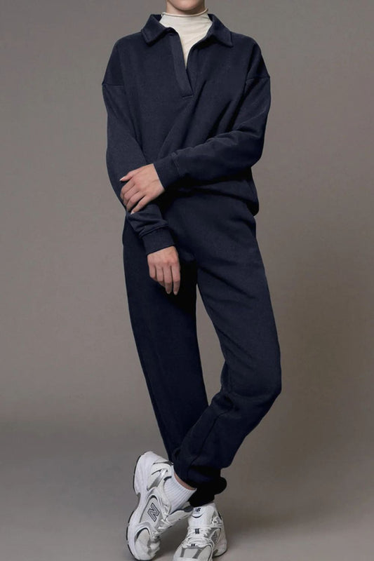 Front Split Collar Sweatshirt and Joggers