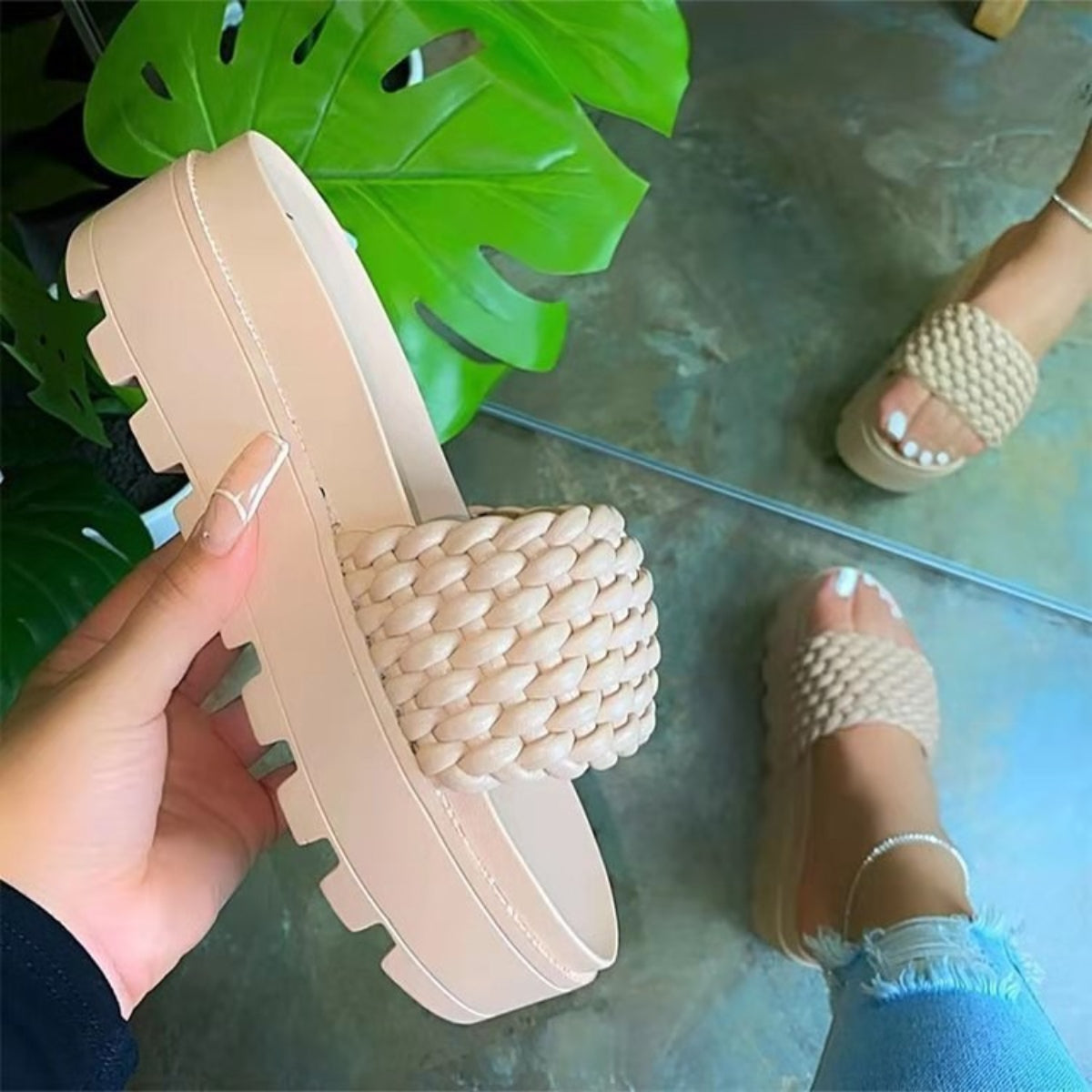 PU Leather Open Toe Platform Sandals - Luminous Bear Shop