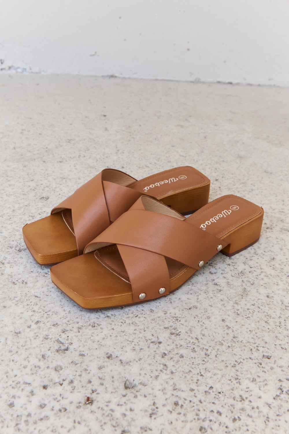 Weeboo Step Into Summer Criss Cross Wooden Clog Mule in Brown - Luminous Bear Shop
