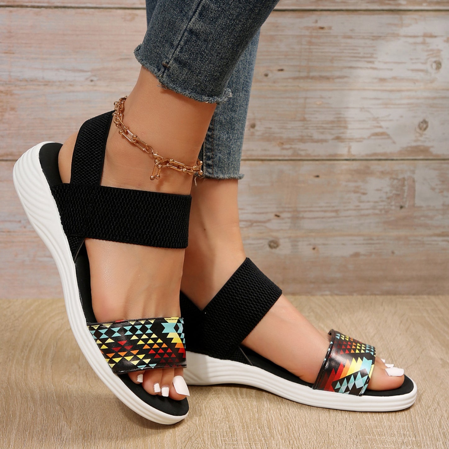 PU Leather Open Toe Low Heel Sandals - Luminous Bear Shop
