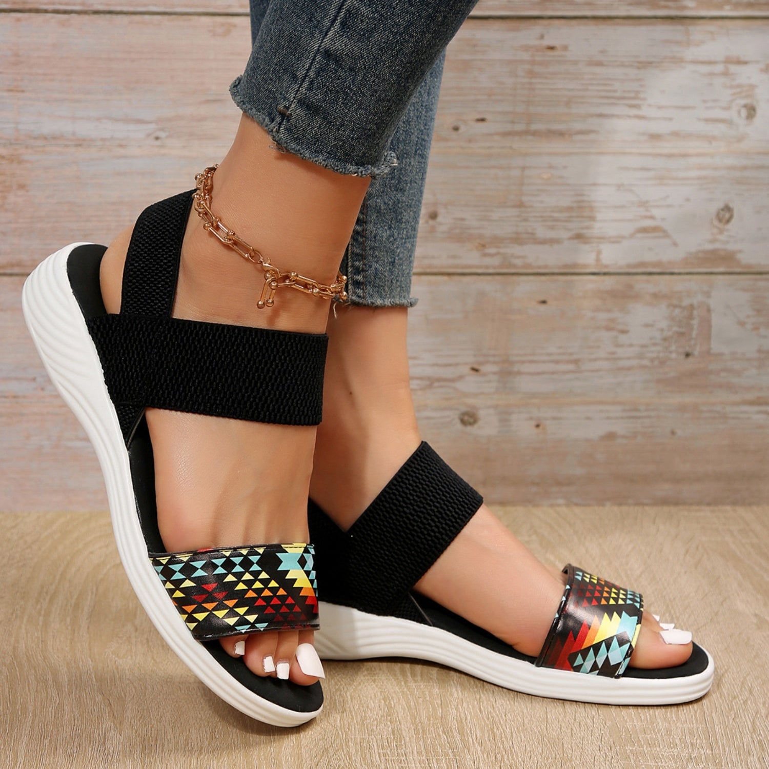 PU Leather Open Toe Low Heel Sandals - Luminous Bear Shop