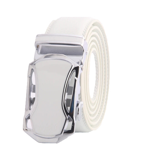 White Mens Adjustable Ratchet Slide Buckle Belt - Genuine Leather - Luminous Bear Shop