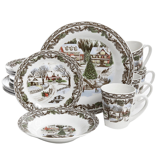 Gibson Home Christmas Toile 16 Piece Dinnerware Set - Luminous Bear Shop