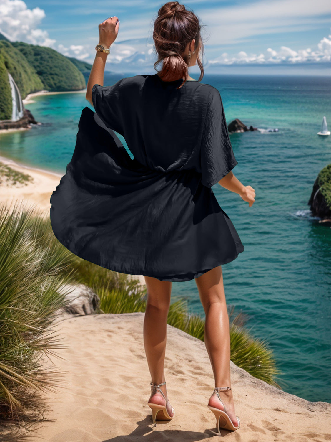 Surplice Half Sleeve Mini Dress - Luminous Bear Shop