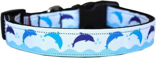 Blue Dolphins Nylon Dog Collar MD - Luminous Bear Shop