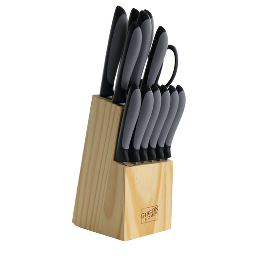 Gibson Home Dorain 14 Piece Stainless Steel Cutlery Set in Black with Wood Block - Luminous Bear Shop