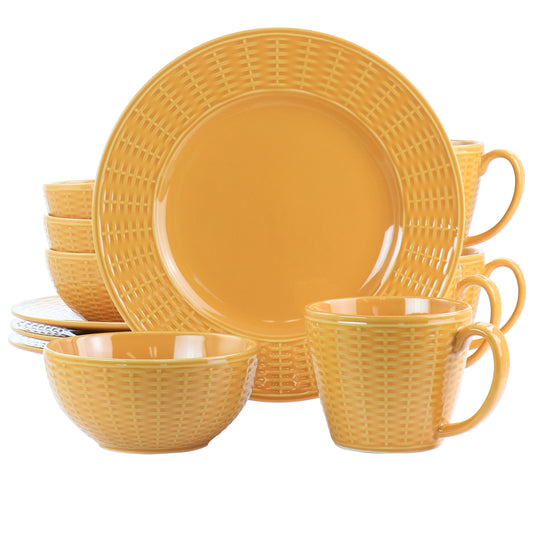 Gibson Home Cairo Sunset 12 Piece Ceramic Dinnerware Set in Orange - Luminous Bear Shop