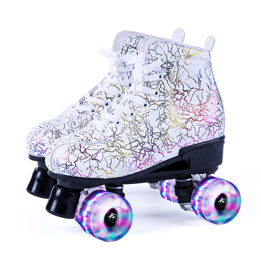 Color: as shown, style: C-40, Size:  - 2021 New Black And White Double Row Skates Adult Flash Roller Skates Skating Rink Cross Exclusively For Roller Skates