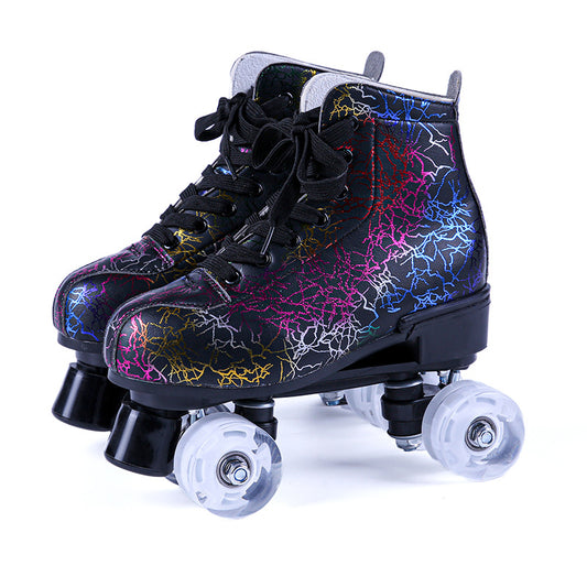 Color: as shown, style: E-43, Size:  - 2021 New Black And White Double Row Skates Adult Flash Roller Skates Skating Rink Cross Exclusively For Roller Skates