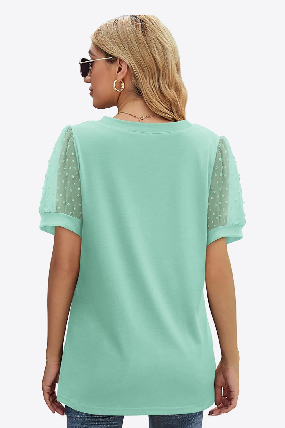Swiss Dot Puff Sleeve V-Neck Tee - Luminous Bear Shop