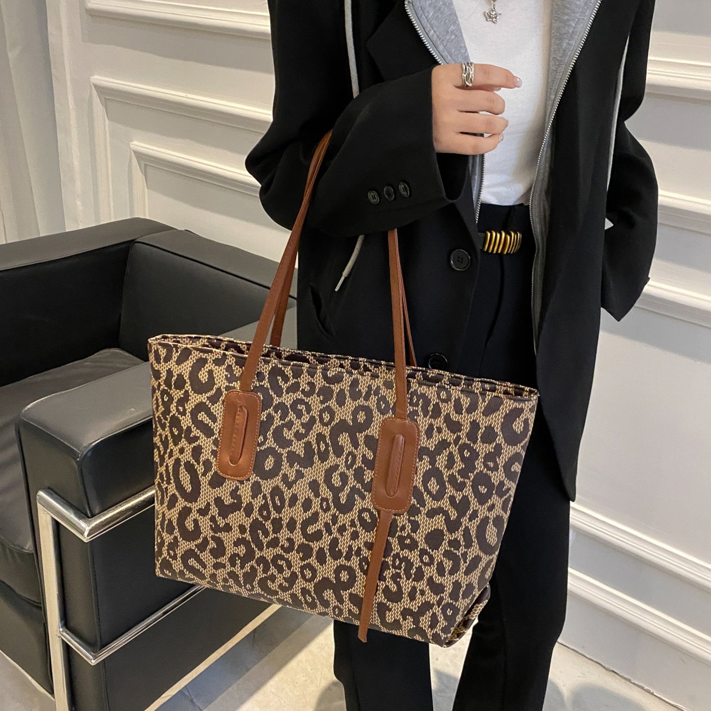 PU Leather Leopard Tote Bag - Luminous Bear Shop