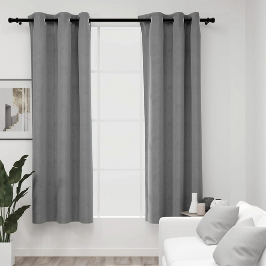 vidaXL Blackout Curtains with Rings 2 pcs Gray 37"x63" Velvet - Luminous Bear Shop