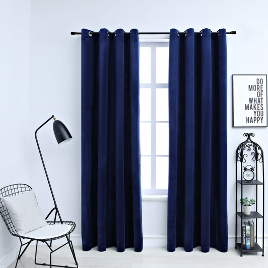 vidaXL Blackout Curtains with Rings 2 pcs Navy Blue 54"x63" Velvet - Luminous Bear Shop