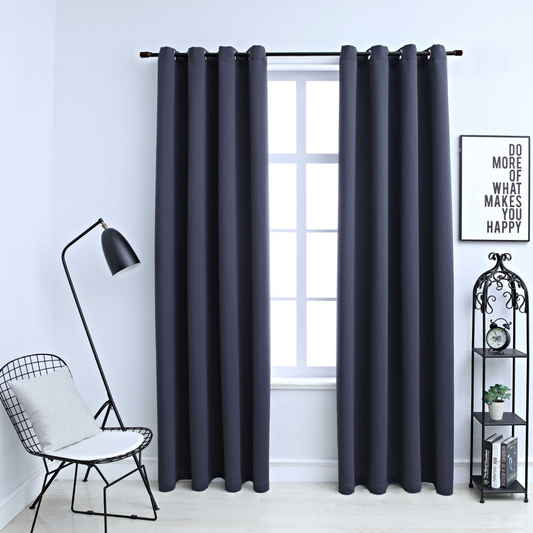 vidaXL Blackout Curtains with Rings 2 pcs Anthracite 54"x63" Fabric - Luminous Bear Shop